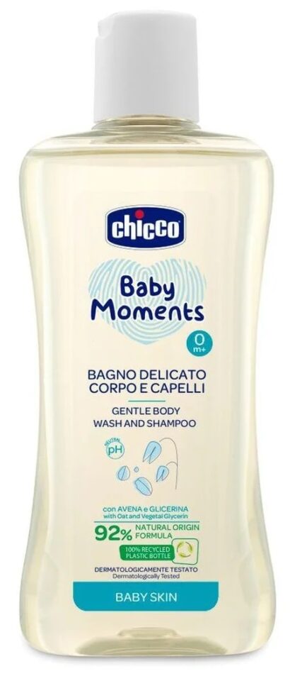 Пена для тела и волос нежная без слез 0+мес с овсом Chicco Baby Moments 200  мл