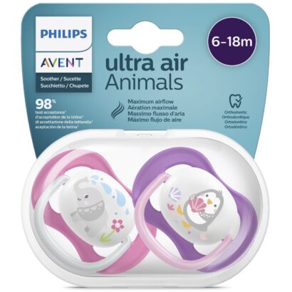 Пустышка силиконовая Ultra Air декор Пингвин/Слоненок от 6-18мес Philips Avent 2  шт