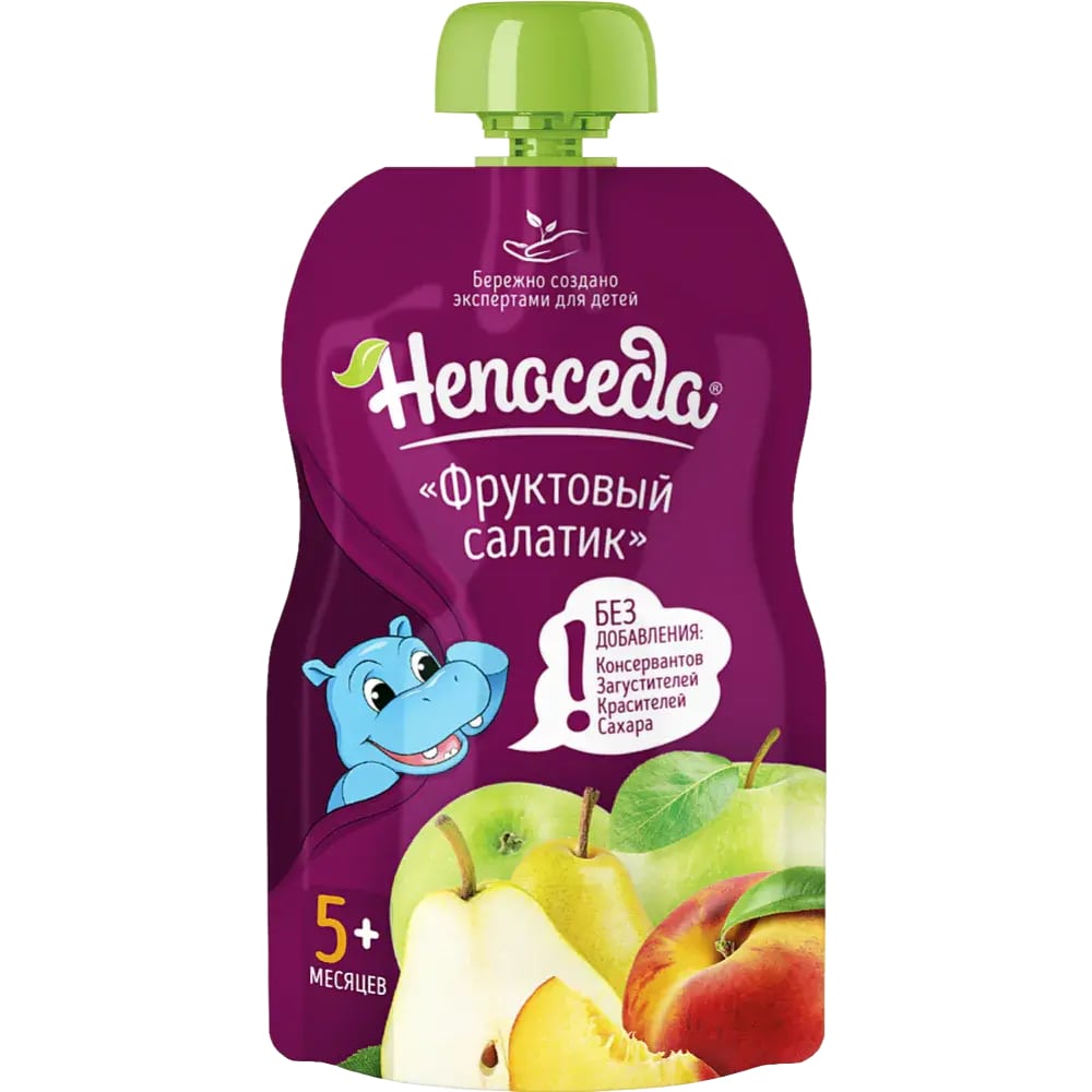 Пюре из яблок груш и персика Фруктовый салатик с 5месяцев для детского питания Непоседа 90 г