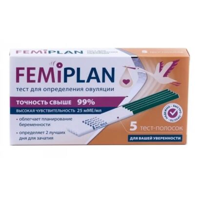 Тест для определения овуляции Femiplan ультрачувствительный тест-полоска 5шт 25мМЕ/мл FemiTEST 1  шт
