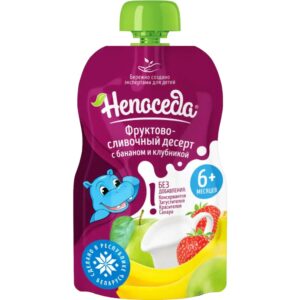 Пюре из яблок банана и клубники со сливками  Фрукт-слив десерт с  6мес.д/дет.пит. Непоседа 90  г