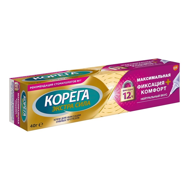Крем для фиксации зубных протезов Max Hold & Comfort нейтральный вкус Corega Максимальная фиксация 40 г