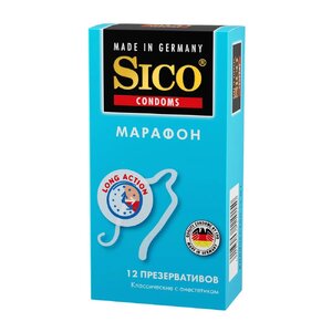 Презервативы классические, с анестетиком Sico Марафон 12  шт