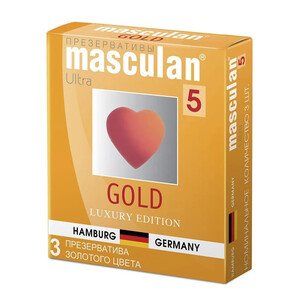Презервативы золотого цвета, с ароматом ванили Masculan Gold 3 шт Презервативы золотого цвета, с ароматом ванили Masculan Gold 3 шт