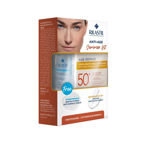 Набор (Крем против морщин SPF50+ Age Repair 40мл + Сыворотка реструктурирующая 15мл Hydrotenseur) Rilastil Sun System Набор (Крем против морщин SPF50+ Age Repair 40мл + Сыворотка реструктурирующая 15мл Hydrotenseur) Rilastil Sun System