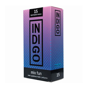 Презервативы латексные с рёбрами, микс удовольствий Indigo Mix Fun 15  шт
