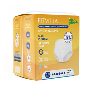 Fitvitta Подгузники-трусики впитывающие для взрослых р.XL Fitvitta 10 шт Fitvitta Подгузники-трусики впитывающие для взрослых р.XL Fitvitta 10 шт