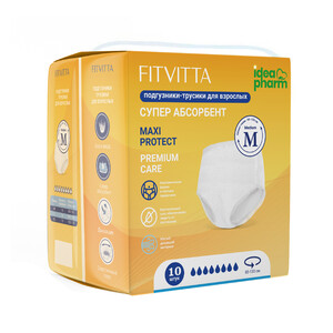 Fitvitta Подгузники-трусики впитывающие для взрослых р.M Fitvitta 10 шт Fitvitta Подгузники-трусики впитывающие для взрослых р.M Fitvitta 10 шт