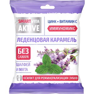 Леденцовая карамель Vita Active шалфей и мята с цинком и витамином С без сахара 60г VITA ACTIVE