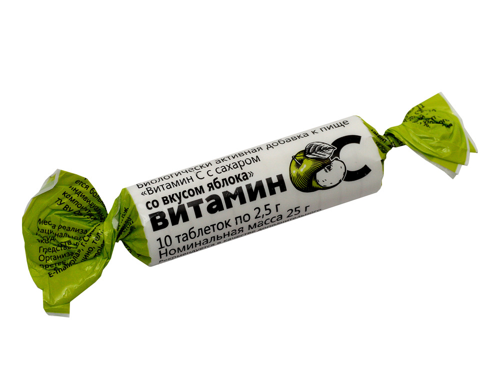 Витамин С с сахаром со вкусом яблока таблетки 2,5г N10 Amateg