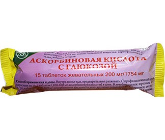 Аскорбиновая кислота с глюкозой таблетки жевательные 200мг/1754мг N15