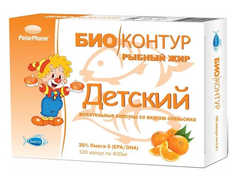 Рыбный жир БиоКонтур детский со вкусом апельсина капсулы жевательные 400мг N100 БиоКонтур Рыбный жир БиоКонтур детский со вкусом апельсина капсулы жевательные 400мг N100 БиоКонтур