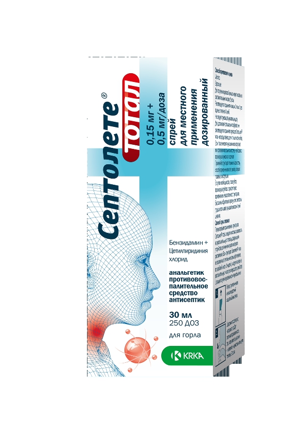 Септолете Тотал спрей (1,5мг+5мг)мл 30мл (250 доз)