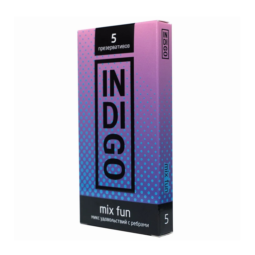 Презервативы латексные с рёбрами, микс удовольствий Indigo Mix Fun 5  шт
