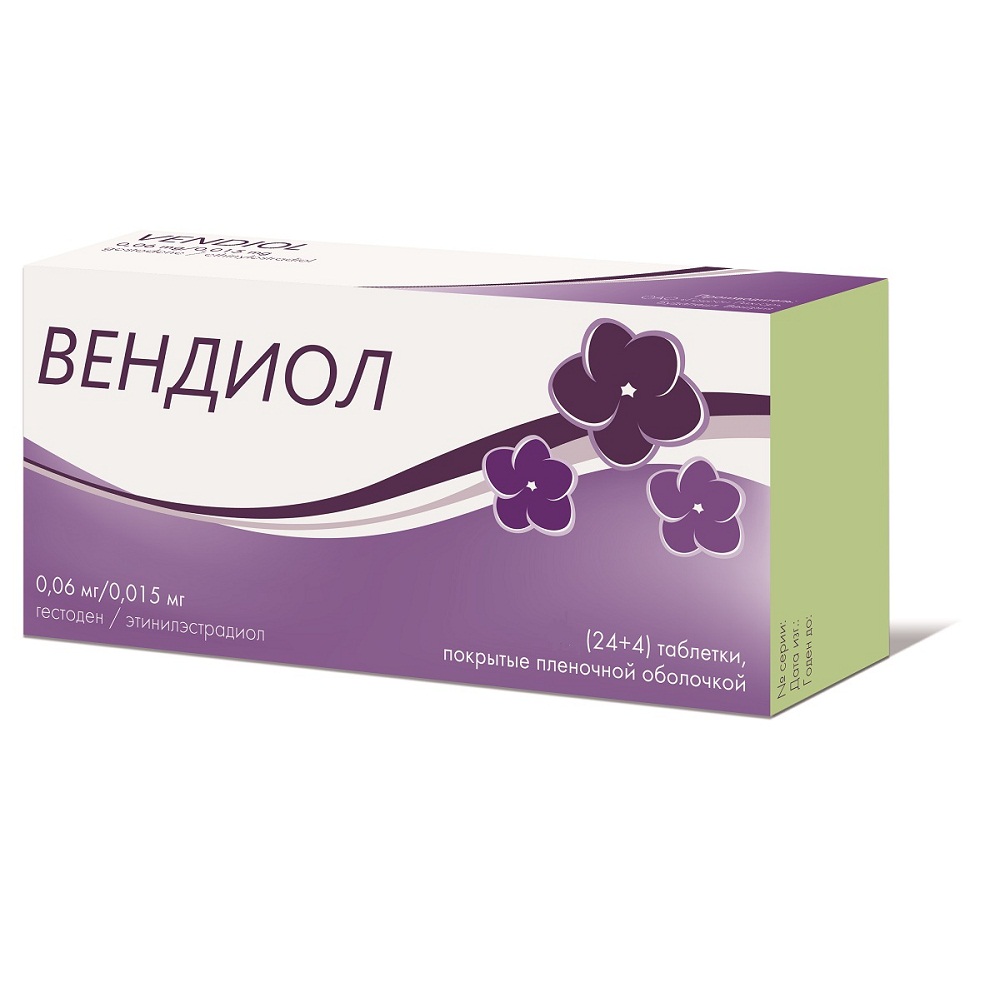 Вендиол таблетки 0,06мг+0,015мг N28(24+4 таб.плацебо) Вендиол таблетки 0,06мг+0,015мг N28(24+4 таб.плацебо)