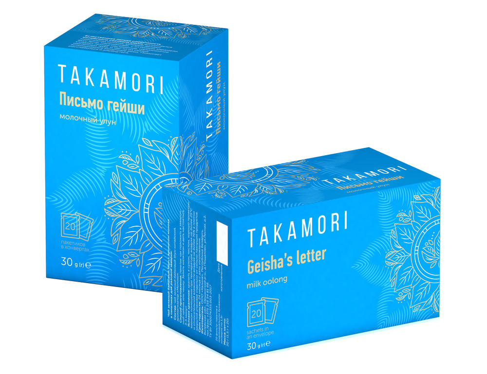 Чай зеленый байховый молочный улун Письмо Гейши 20 пак. по 1,5г Takamori