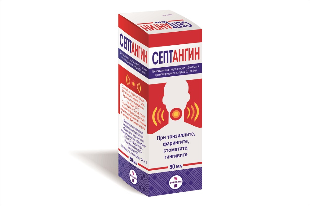 Септангин спрей для слизистой оболочки полости рта 1,5мг/мл+5,0мг/мл во фл.30мл