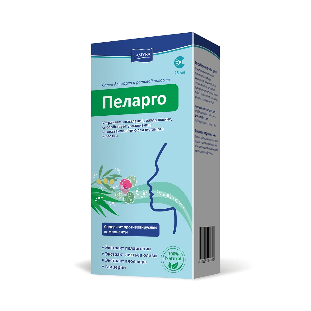 Пеларго спрей для горла и ротовой полости (во фл.) Lamyra 25  мл