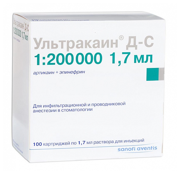 Ультракаин Д-С (40мг+0,006мг)/1мл в картр.1,7мл в уп.N100