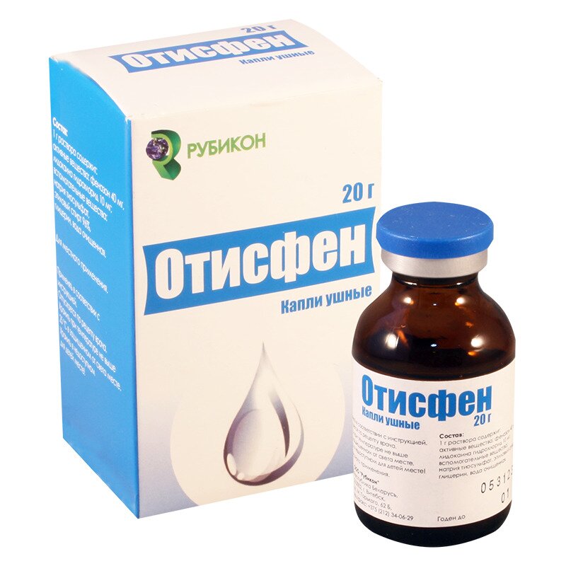 Отисфен капли ушные (10мг+40мг)/1г флакон 10г