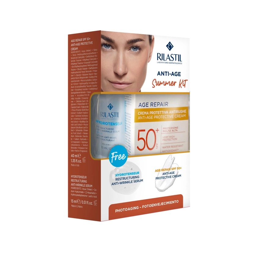 Набор (Крем против морщин SPF50+ Age Repair 40мл + Сыворотка реструктурирующая 15мл Hydrotenseur) Rilastil Sun System