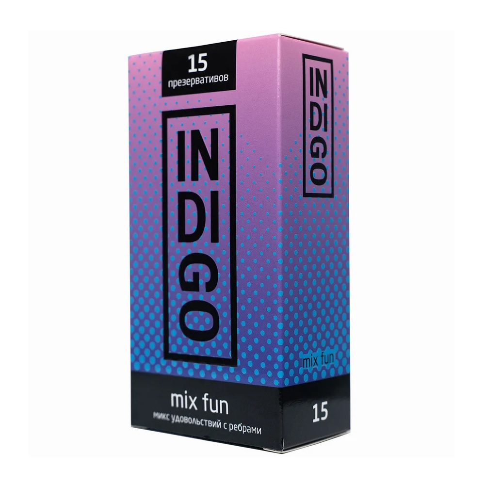 Презервативы латексные с рёбрами, микс удовольствий Indigo Mix Fun 15  шт
