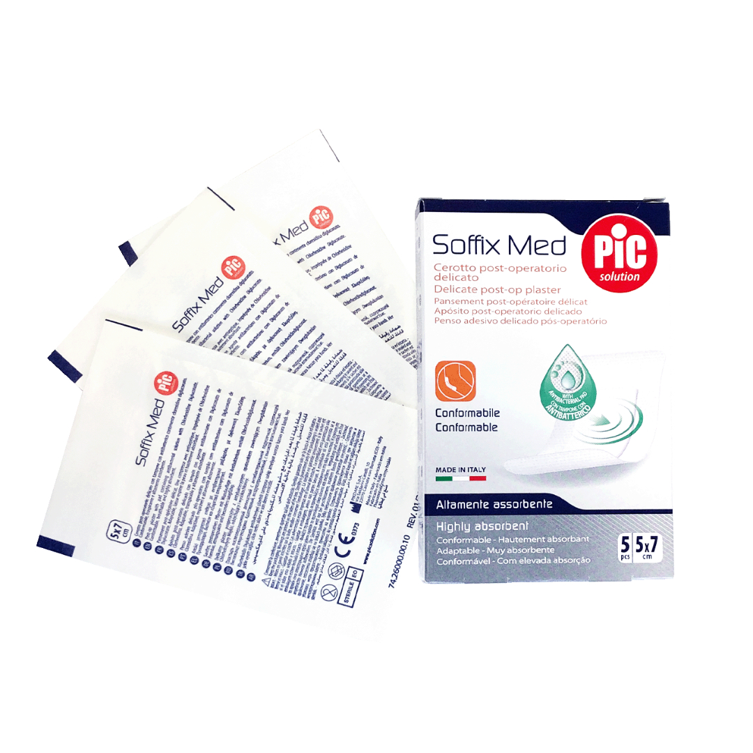 Пластырь Soffix Med стерильный послеоперационный адаптивный с антибактериальной подушечкой для чувствительной кожи 5х7см 5  шт