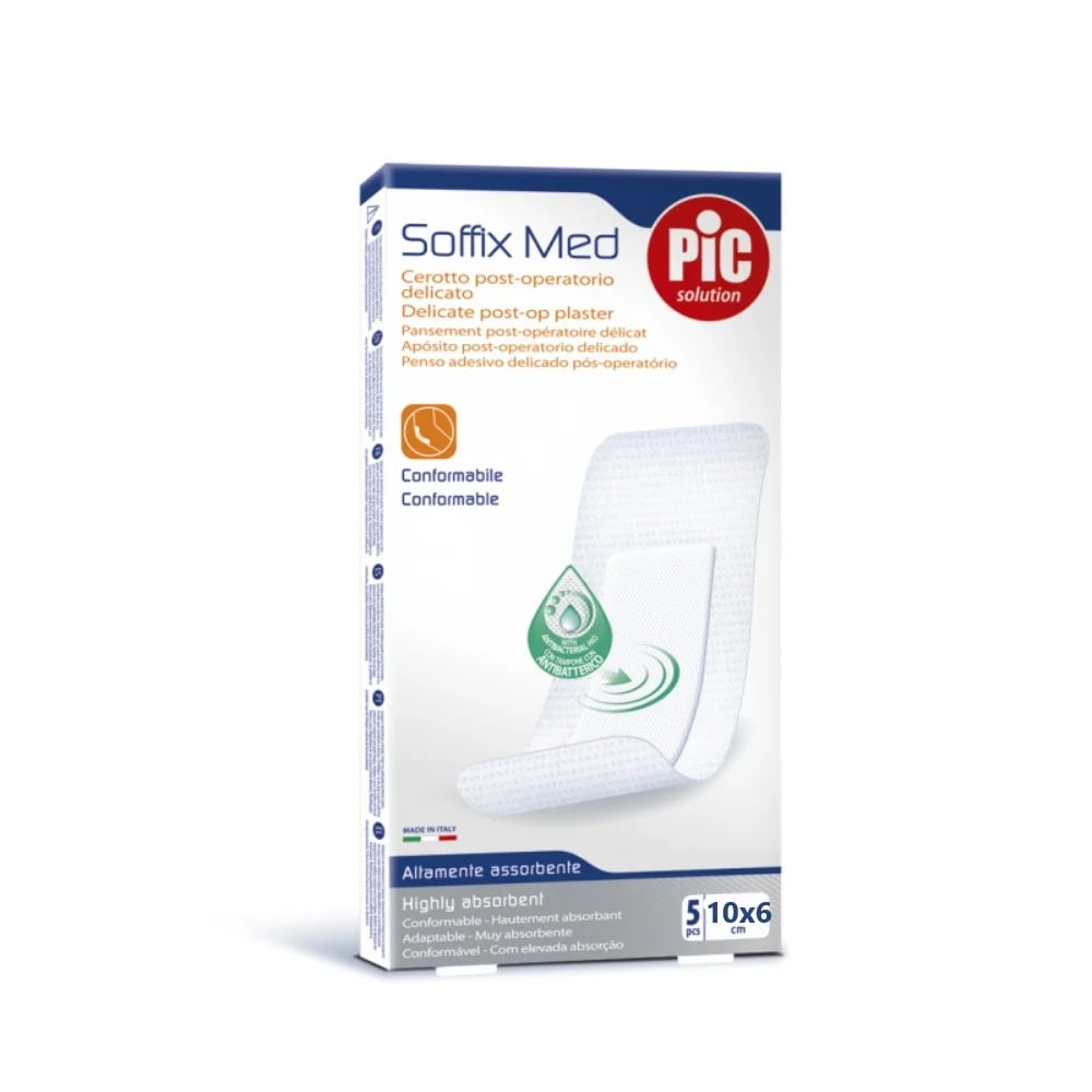 Пластырь Soffix Med стерильный послеоперационный адаптивный с антибактериальной подушечкой для чувствительной кожи 10х6см 5  шт