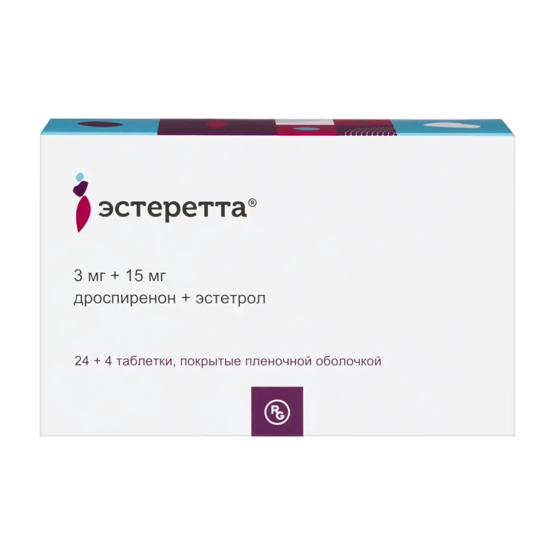 Эстеретта таблетки 3мг+15мг N28 Эстеретта таблетки 3мг+15мг N28