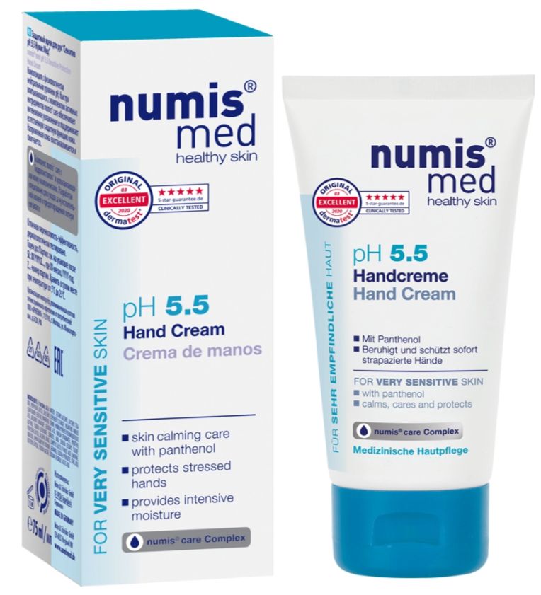 Крем для рук увлажняющий pH 5,5 для чувствительной кожи с пантенолом Numis med 75  мл