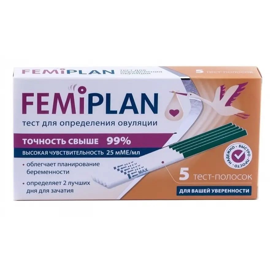 Тест для определения овуляции Femiplan ультрачувствительный тест-полоска 5шт 25мМЕ/мл FemiTEST 1  шт Тест для определения овуляции Femiplan ультрачувствительный тест-полоска 5шт 25мМЕ/мл FemiTEST 1  шт