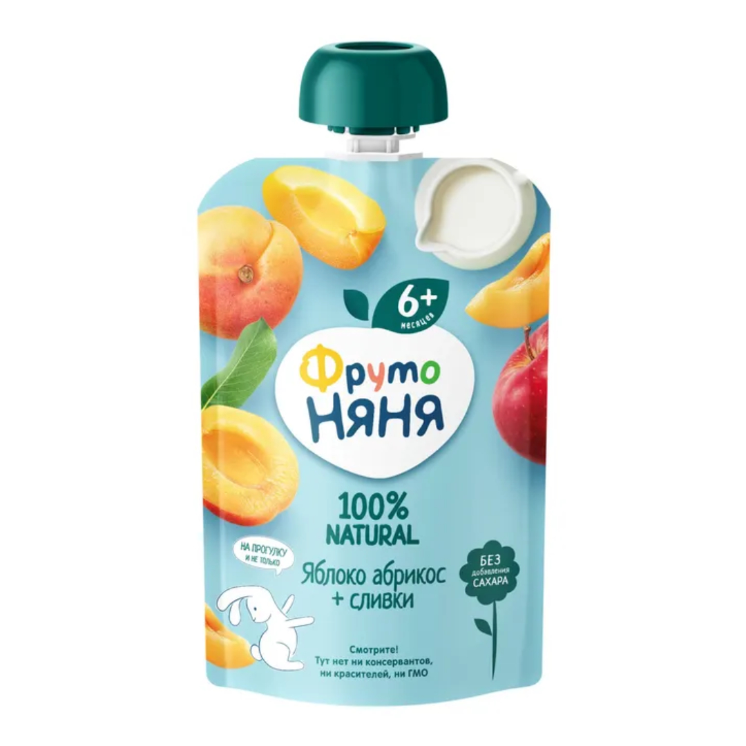 Пюре из яблок и абрикосов со сливками и творогом  с6месяцев для детского питания Непоседа 90  г