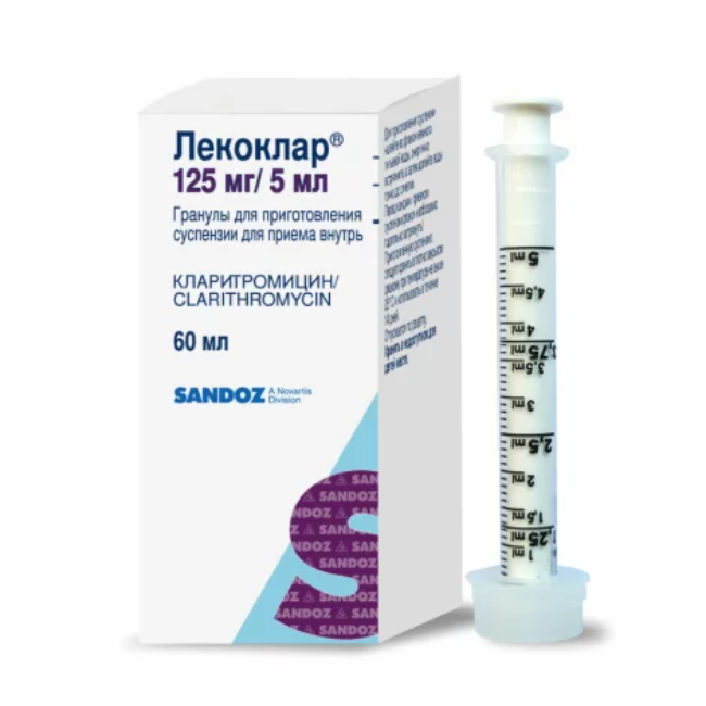 Лекоклар гран д/приг сусп д/пр внутрь 250мг/5мл во фл 60мл в уп №1