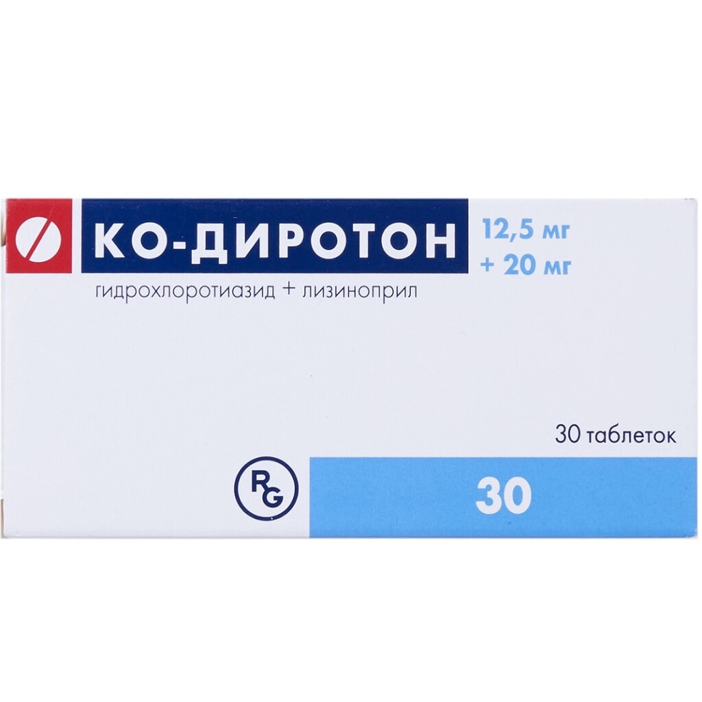 Ко-Диротон таблетки 20мг/12.5мг N30