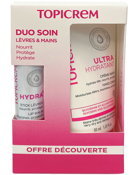Набор (Hydra+ Крем для рук ультра-увлажняющий 50мл+Бальзам  для губ 4г) Topicrem Hydra+