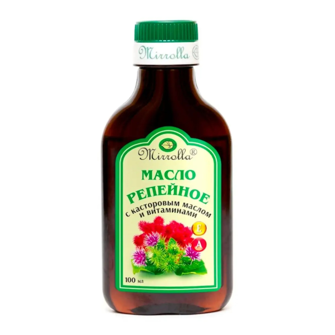 Репейное масло с касторовым маслом и с витаминами А и Е Mirrolla 100  мл