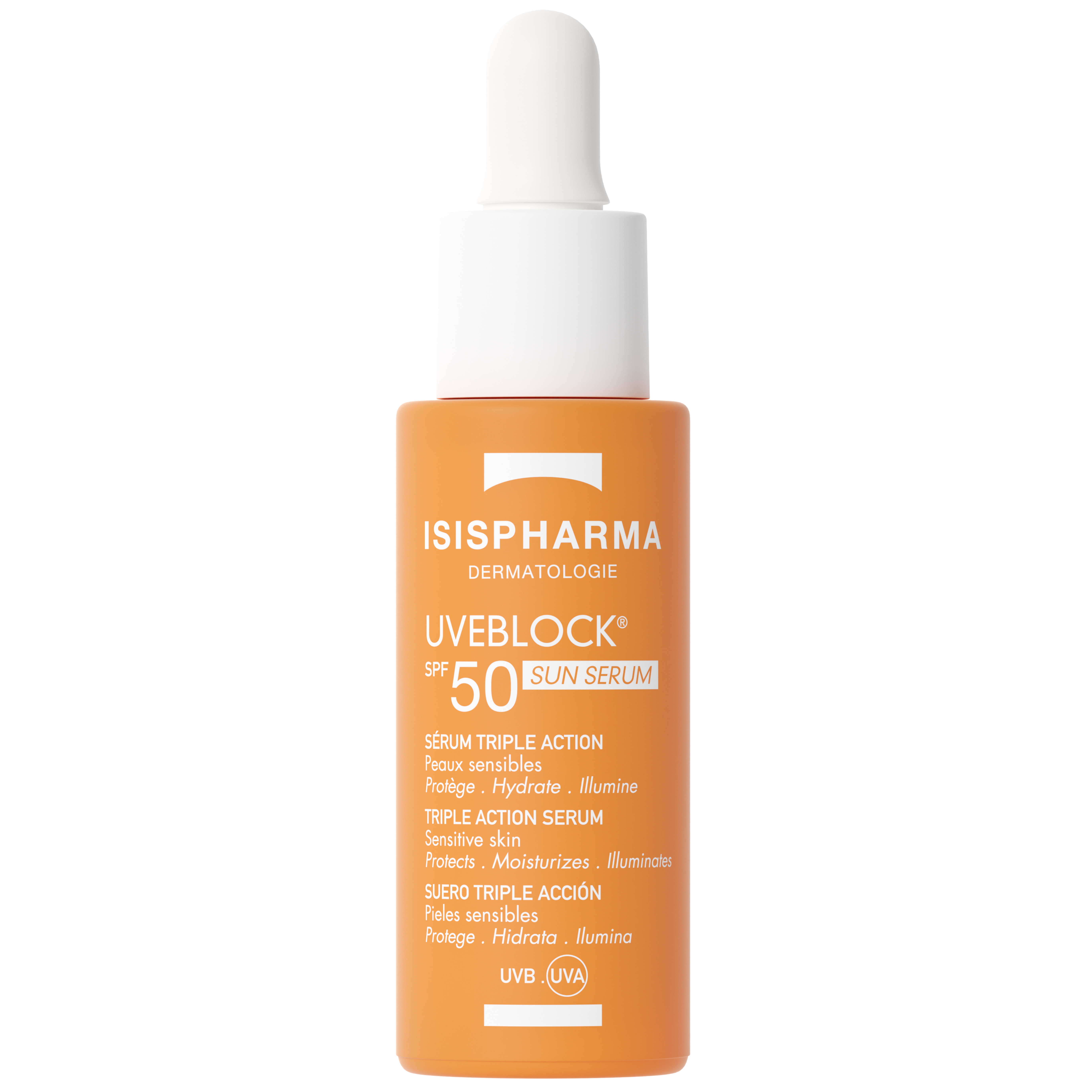 Сыворотка солнцезащитная увлажняющая с эффектом сияния SPF50 ISISPHARMA Uveblock 28  мл